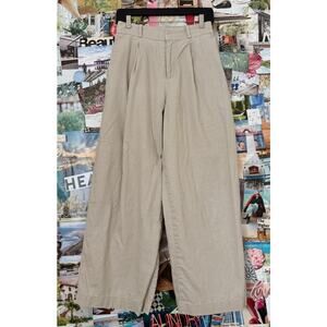 Tan Uniqlo High Rise Linen Wide Leg Work Trousers M